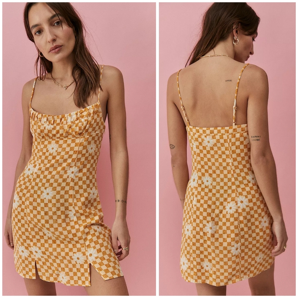 UO Lumi Daisy Check Print Mini Dress Size S